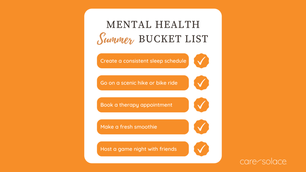 Care Solace mental health summer bucket list